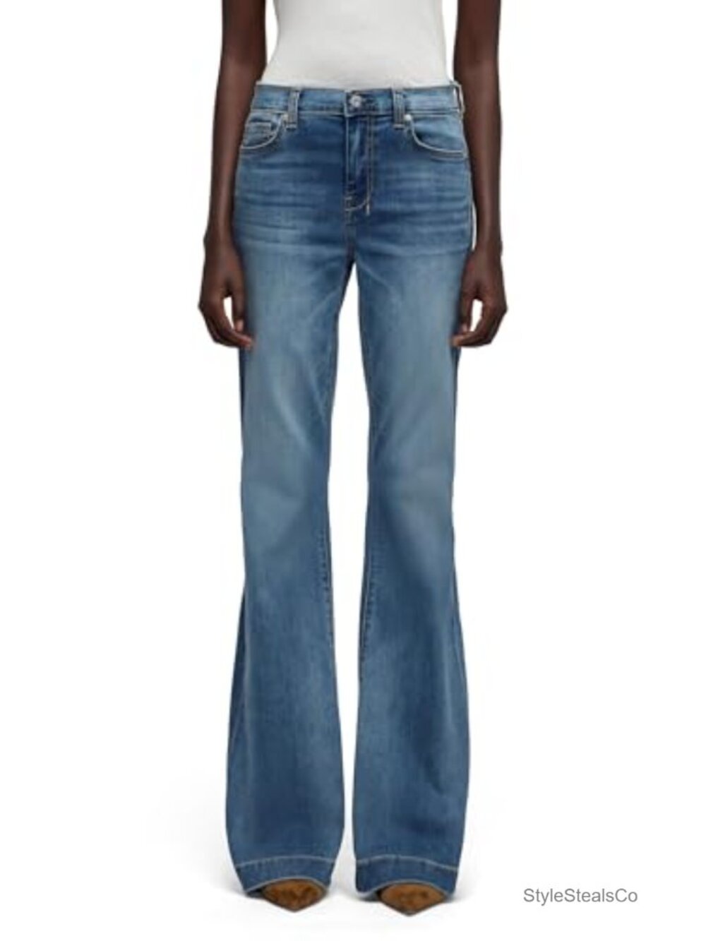 Mid Rise Flare Jeans Long Inseam Trouser Hem Fitted